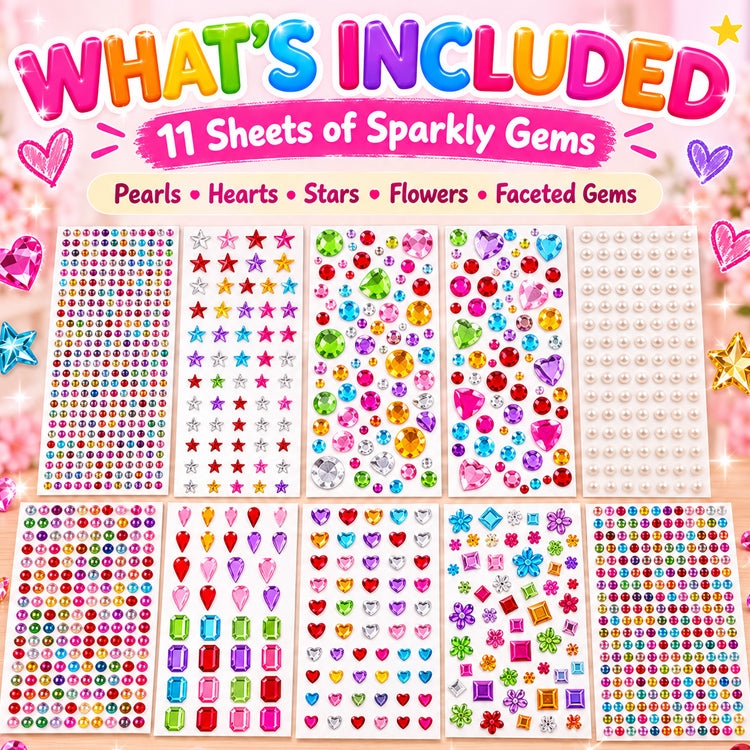 Self-Adhesive Rhinestone Gem Stickers – 3000-Piece Mixed Shape Craft Set