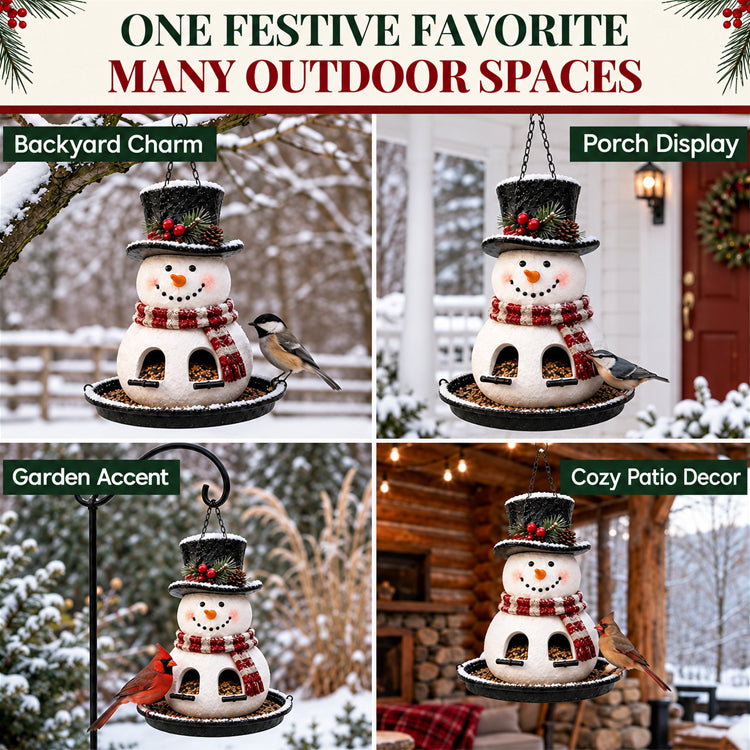 Christmas Snowman Hanging Bird Feeder – Festive Resin Backyard Feeder