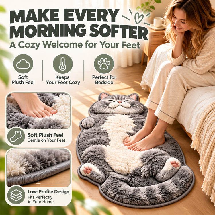 3D Plush Cat Floor Mat – Washable Absorbent Microfiber Rug
