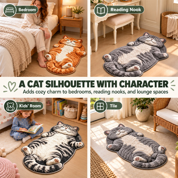3D Plush Cat Floor Mat – Washable Absorbent Microfiber Rug