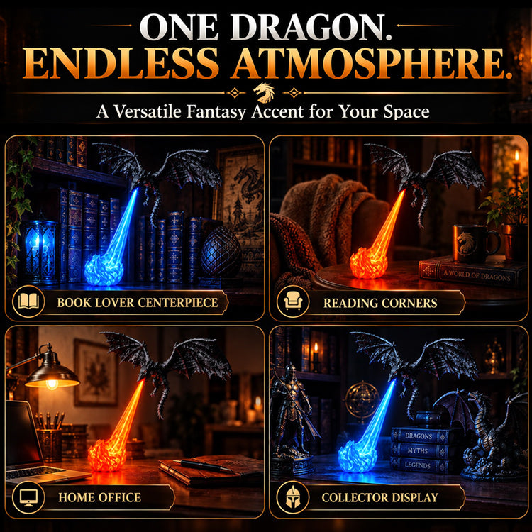 3D Dragon Fire Bookshelf Light – Flying Fantasy Nook Decor