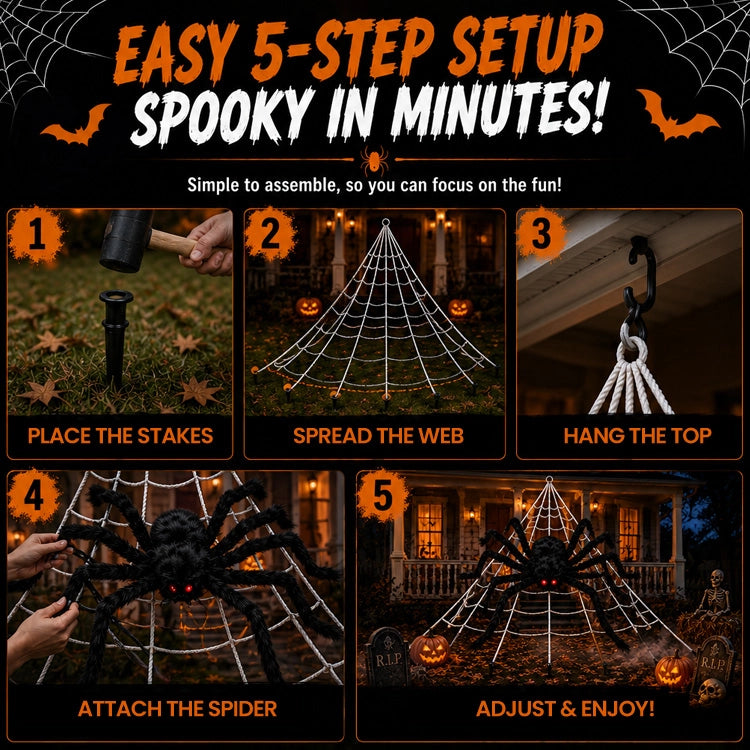 Giant Posable Spider & Web Halloween Decoration