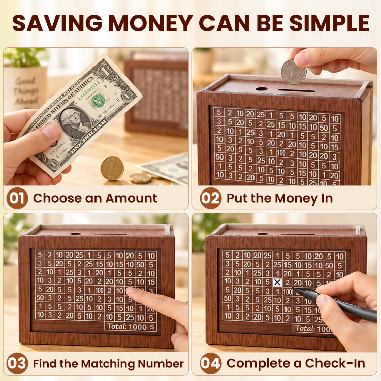 Wooden Savings Challenge Box