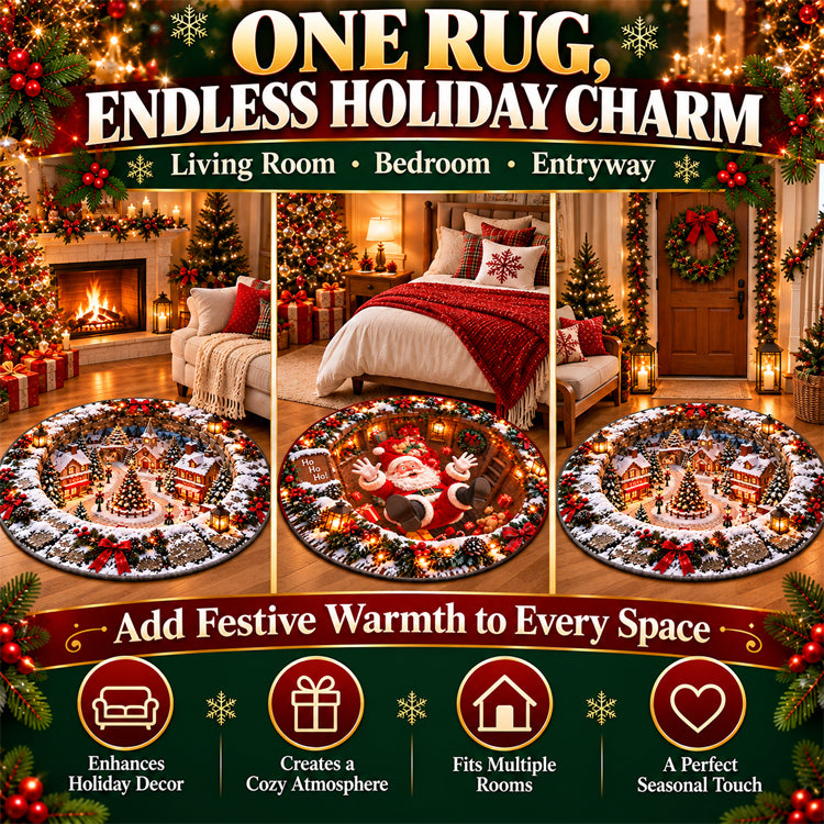 New 3D Christmas Illusion Round Rug – Fun Holiday Accent Floor Mat