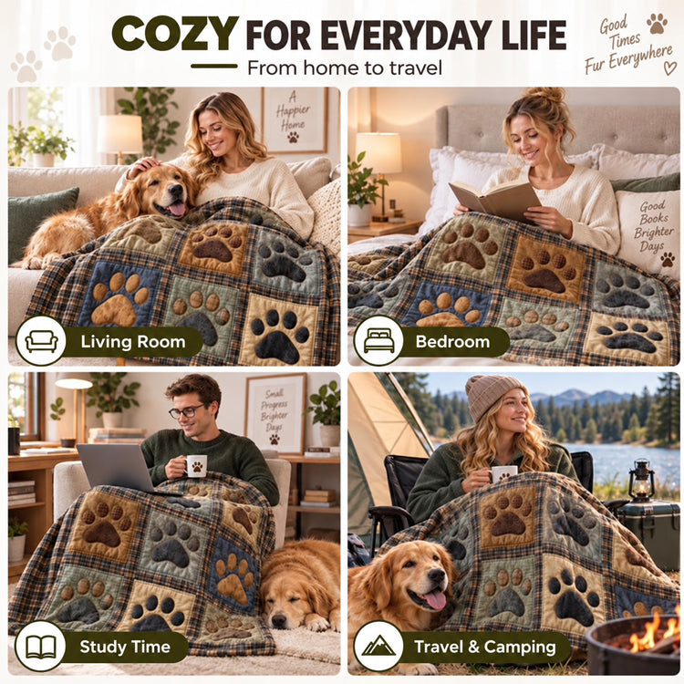 Paw Print Patchwork Flannel Throw Blanket