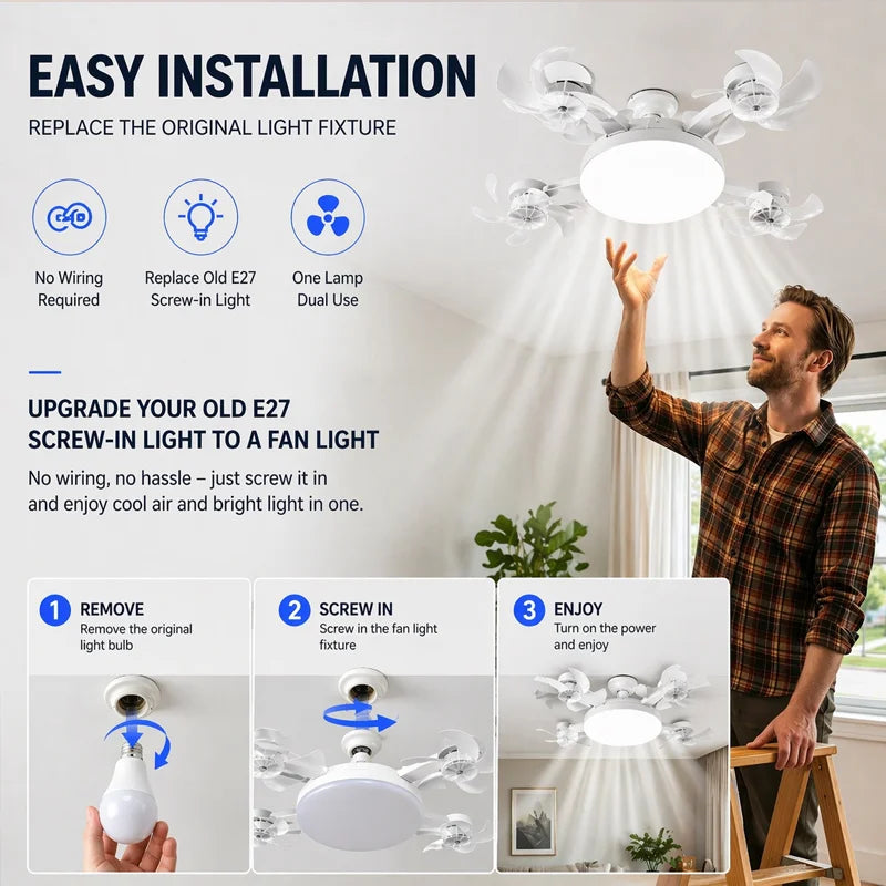 Remote Control Ceiling Fan Light – Dimmable 3-Color LED Fan Lamp