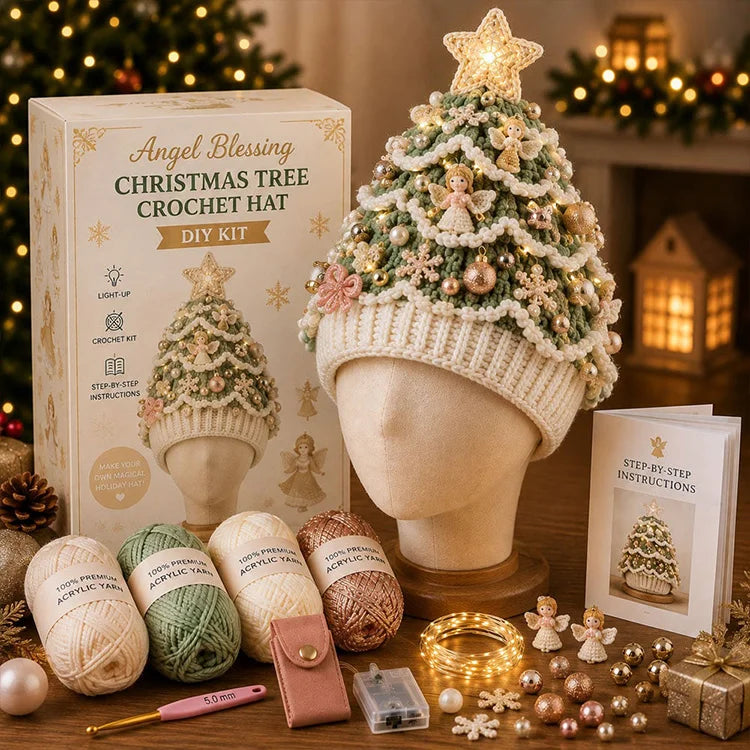 DIY Light-Up Christmas Tree Crochet Hat Kit – Handmade Holiday Craft & Party Hat