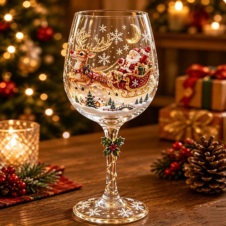 Handcrafted 3D Christmas Wine Glass – Festive Holiday Goblet