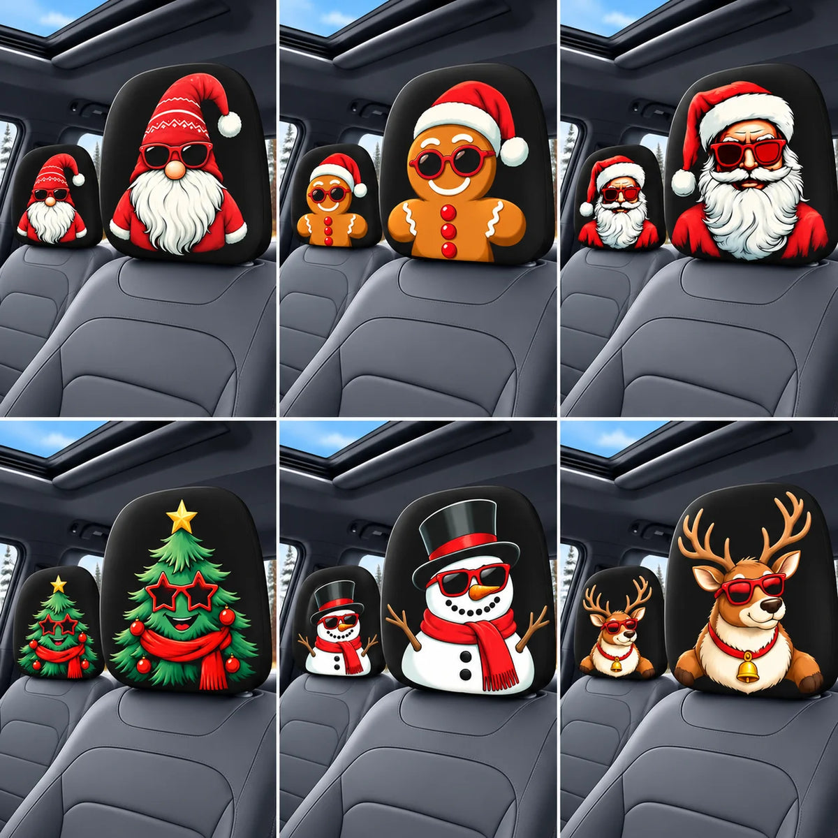 Christmas Car Headrest Cover – Stretch-Fit Holiday Seat Decor