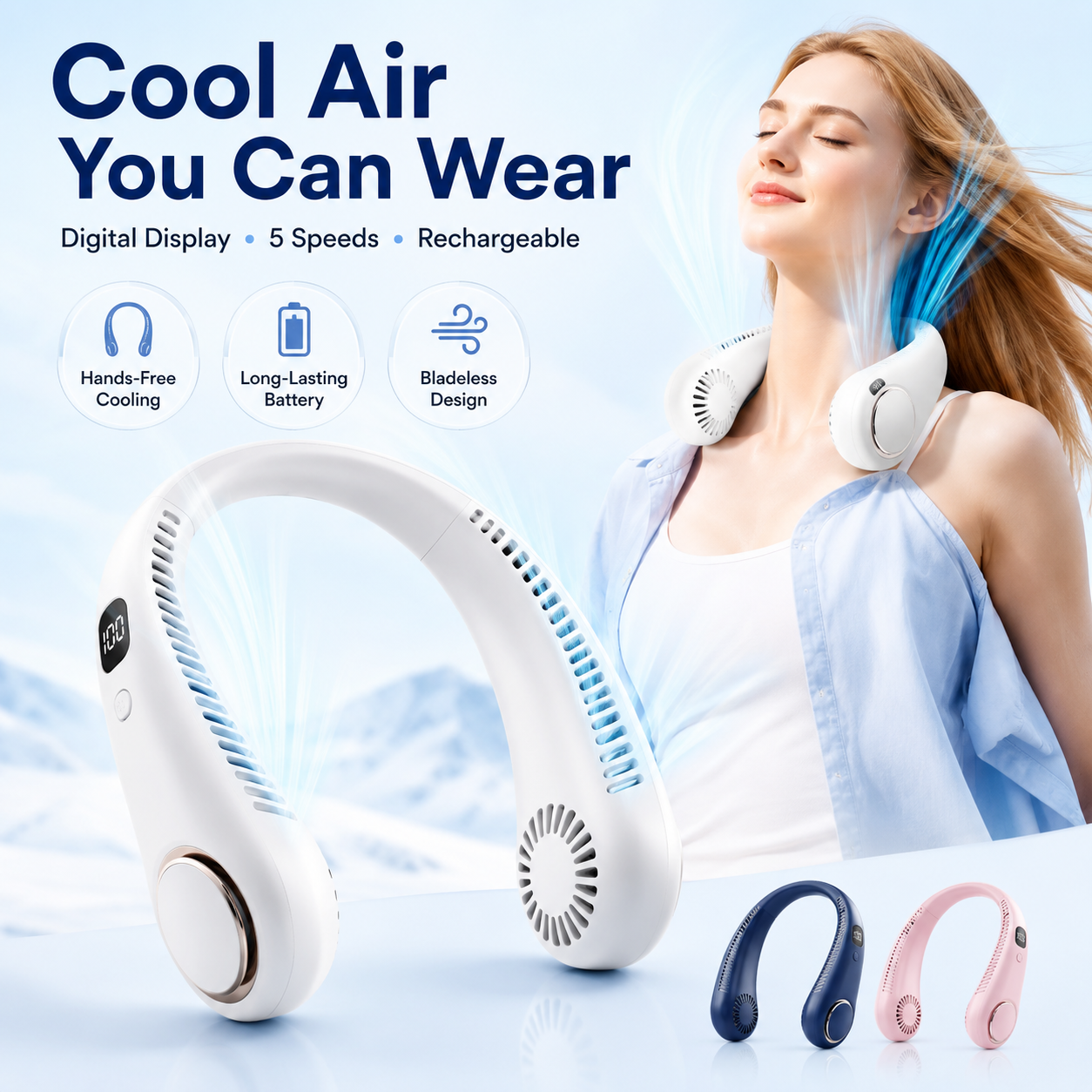 Long-Lasting Rechargeable Neck Air Cooler with Digital Display