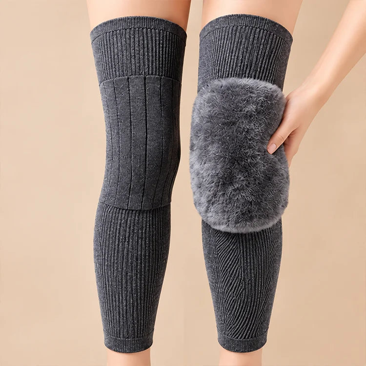 Extra-Long Thermal Knee Warmers – Plush Rabbit Fur-Lined Wool-Blend Leg Sleeves