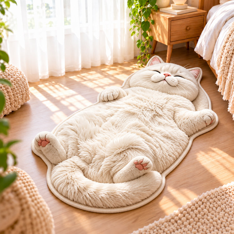 3D Plush Cat Floor Mat – Washable Absorbent Microfiber Rug