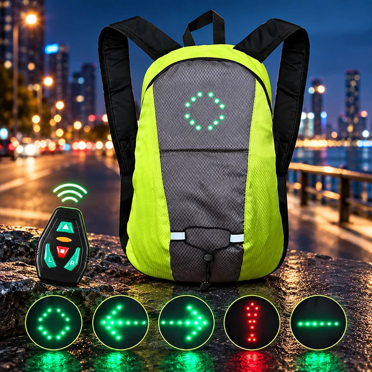 15.7" LED Turn Signal Cycling Backpack – Wireless Remote Safety Signal Bag
