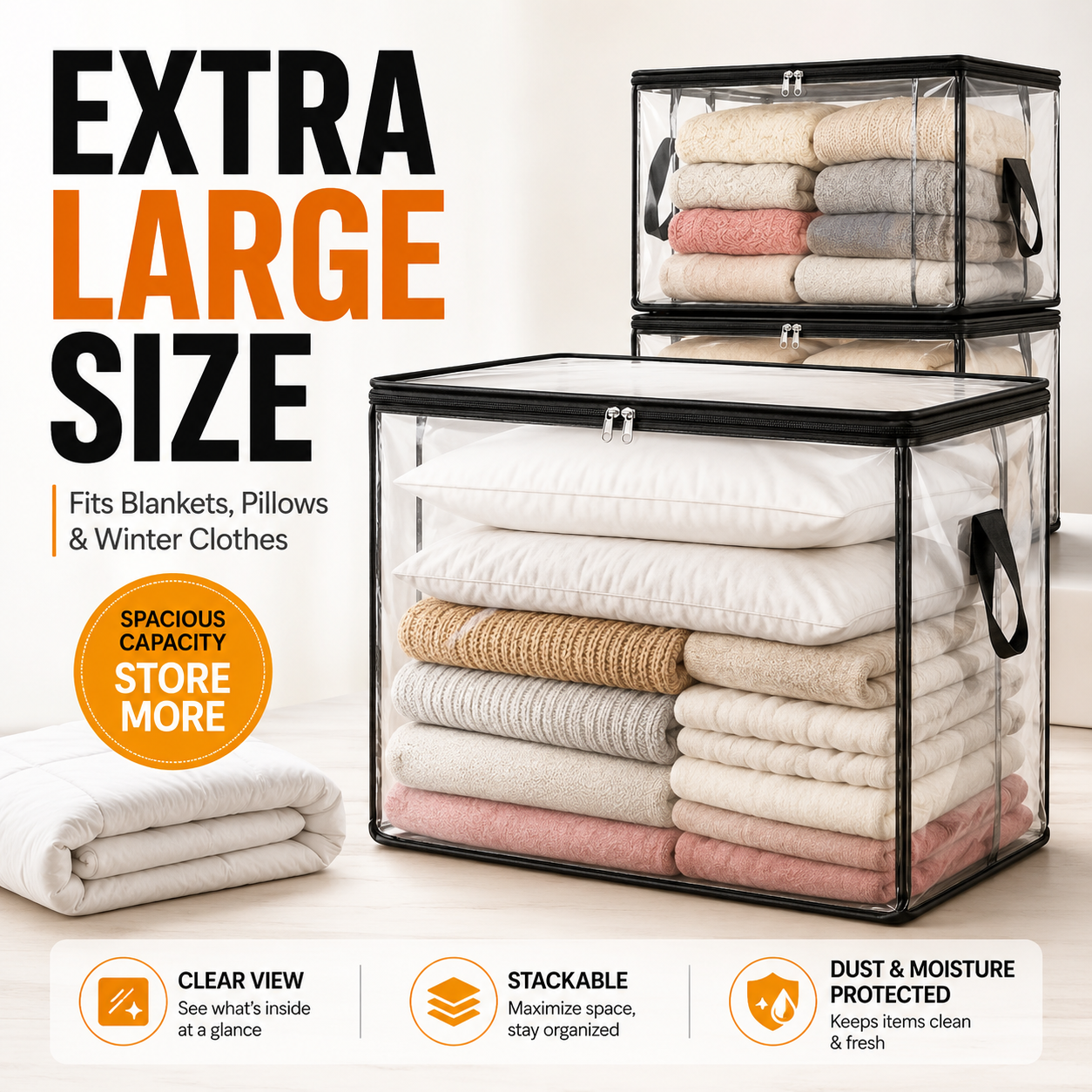 🎁💞LAST DAY UP TO 70% OFF ✨📦EXTRA Large Heavy-Duty Thick Plastic Clear Storage