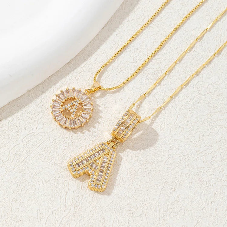 14K Diamond Letter Initial Necklaces Set (2-Piece)