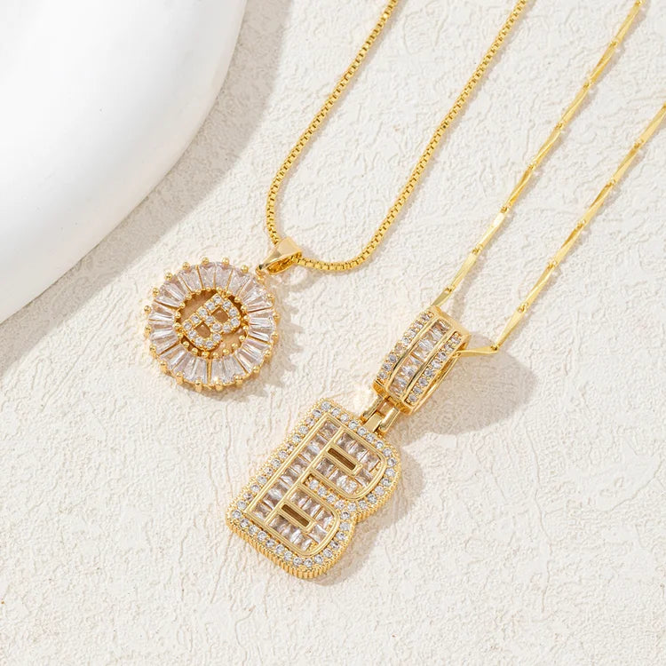14K Diamond Letter Initial Necklaces Set (2-Piece)