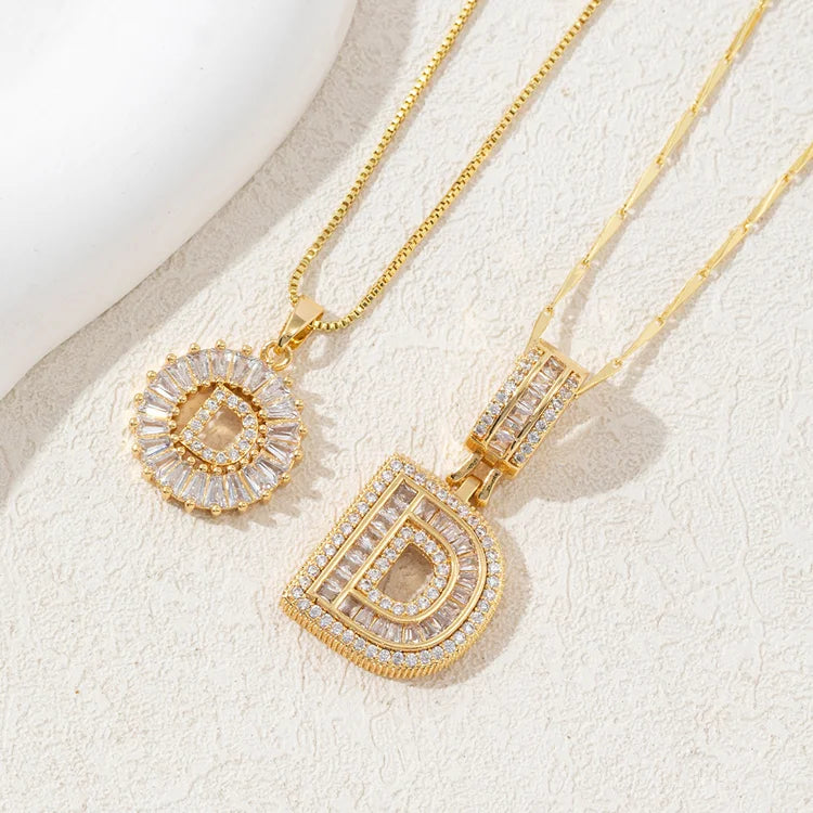 14K Diamond Letter Initial Necklaces Set (2-Piece)