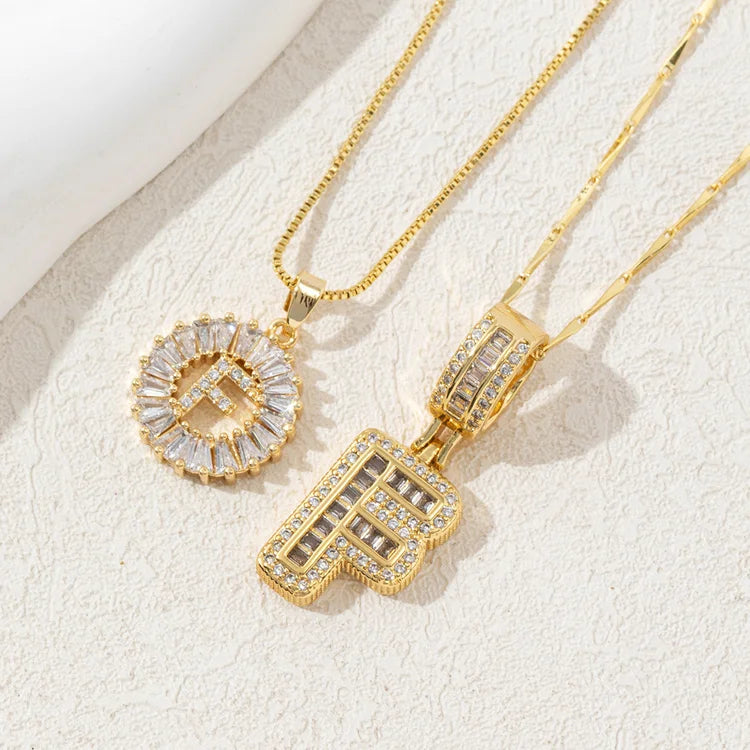 14K Diamond Letter Initial Necklaces Set (2-Piece)