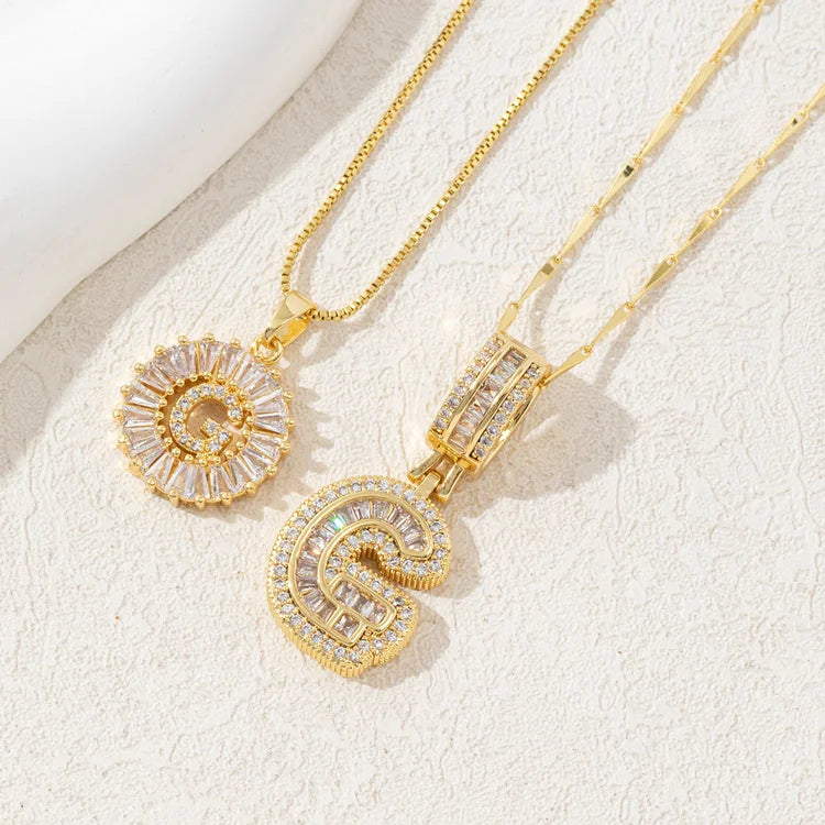 14K Diamond Letter Initial Necklaces Set (2-Piece)