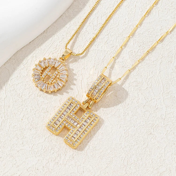 14K Diamond Letter Initial Necklaces Set (2-Piece)