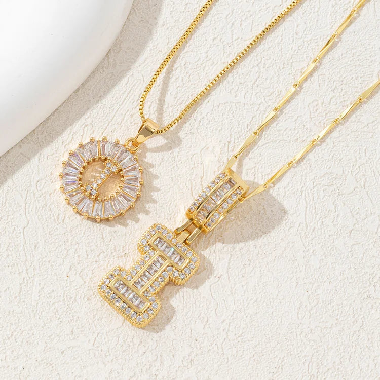 14K Diamond Letter Initial Necklaces Set (2-Piece)