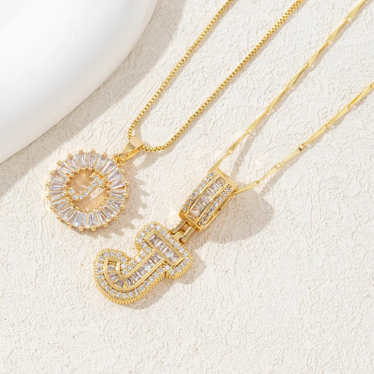 14K Diamond Letter Initial Necklaces Set (2-Piece)