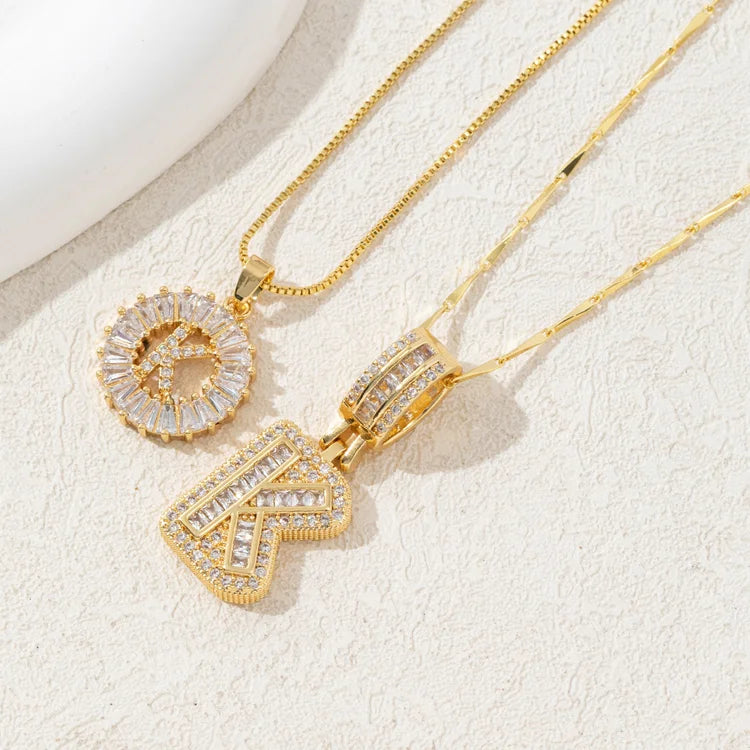 14K Diamond Letter Initial Necklaces Set (2-Piece)