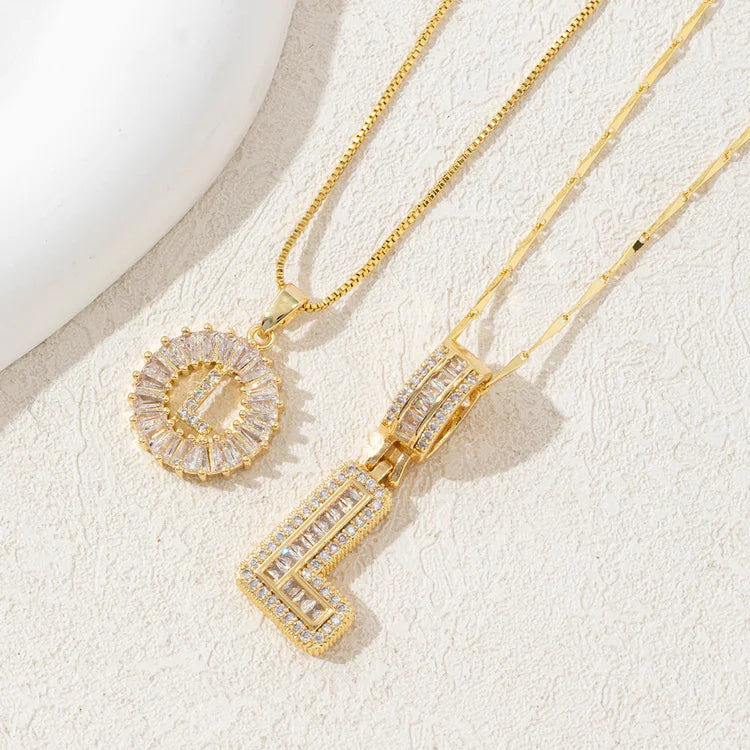 14K Diamond Letter Initial Necklaces Set (2-Piece)