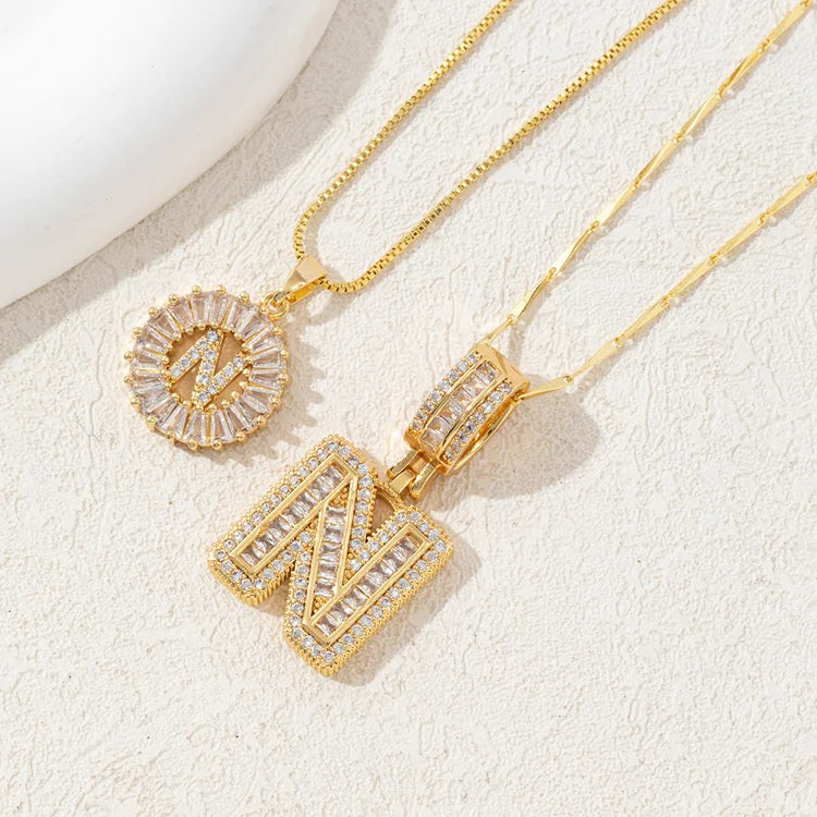 14K Diamond Letter Initial Necklaces Set (2-Piece)