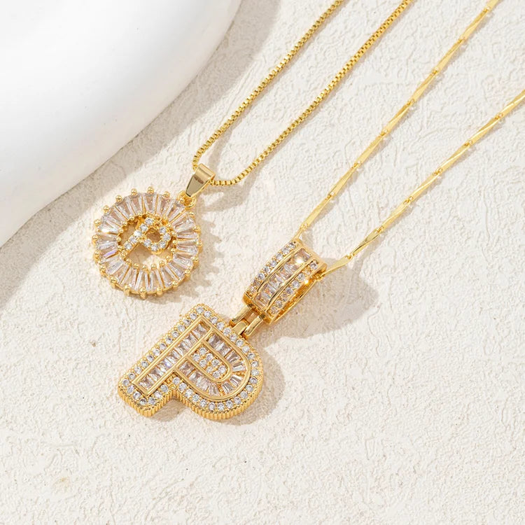 14K Diamond Letter Initial Necklaces Set (2-Piece)