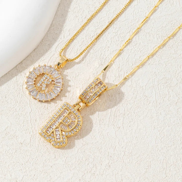 14K Diamond Letter Initial Necklaces Set (2-Piece)