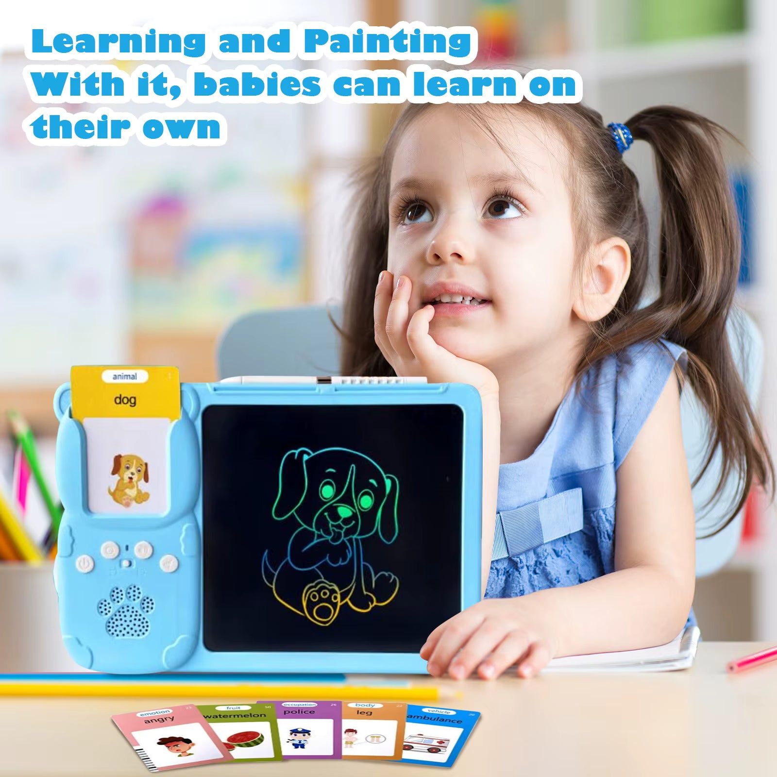 Kids Learning & Drawing Tablet — No Blue Light, 224 Words for Early Learning