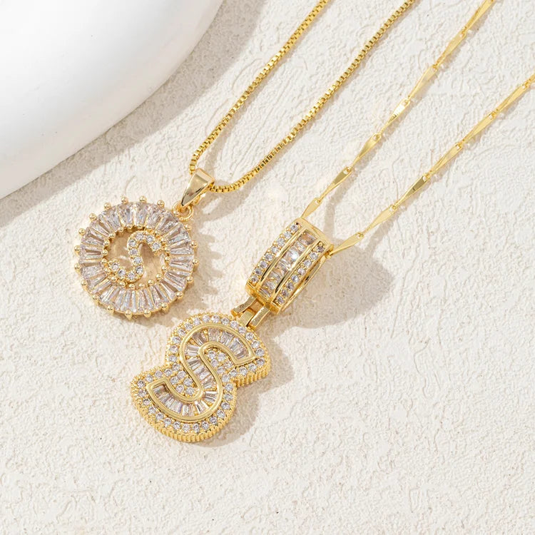 14K Diamond Letter Initial Necklaces Set (2-Piece)