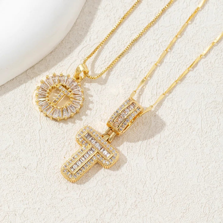 14K Diamond Letter Initial Necklaces Set (2-Piece)