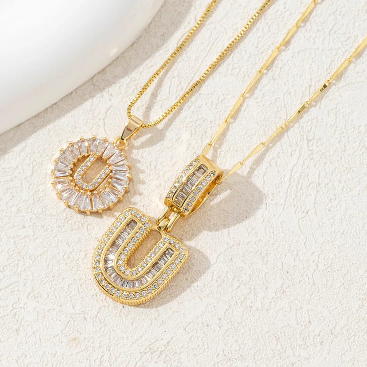14K Diamond Letter Initial Necklaces Set (2-Piece)