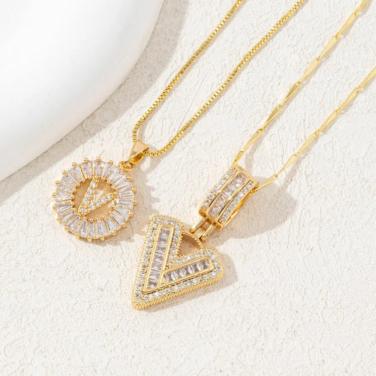 14K Diamond Letter Initial Necklaces Set (2-Piece)