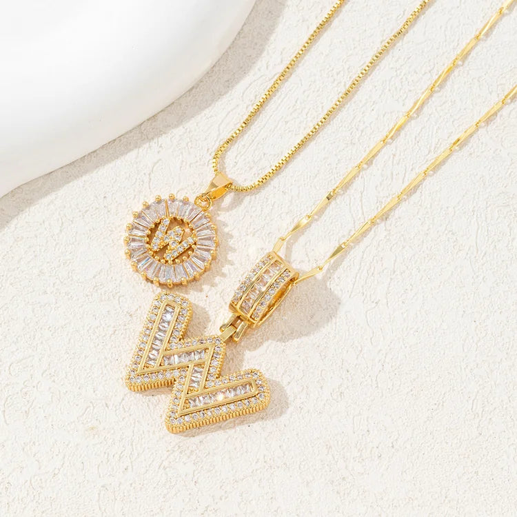 14K Diamond Letter Initial Necklaces Set (2-Piece)