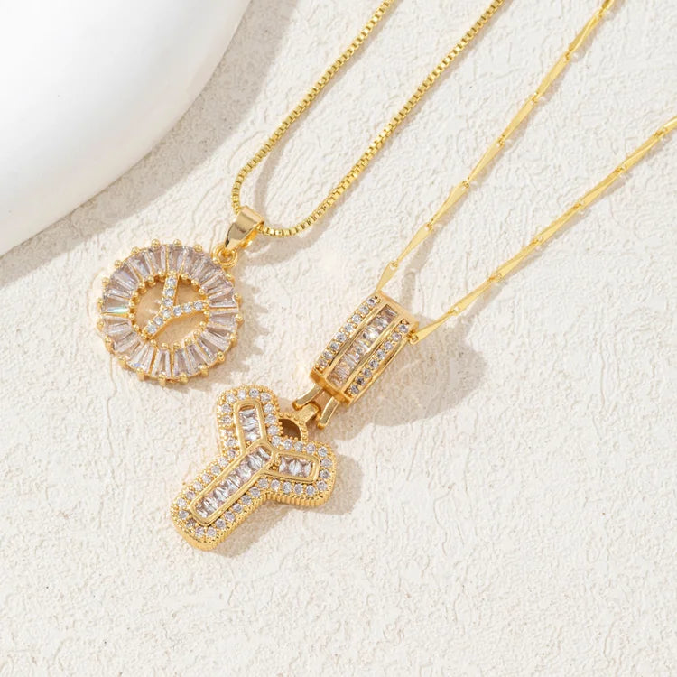 14K Diamond Letter Initial Necklaces Set (2-Piece)