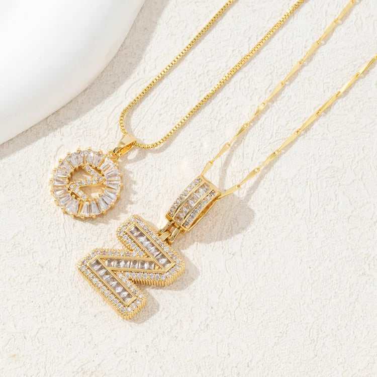 14K Diamond Letter Initial Necklaces Set (2-Piece)