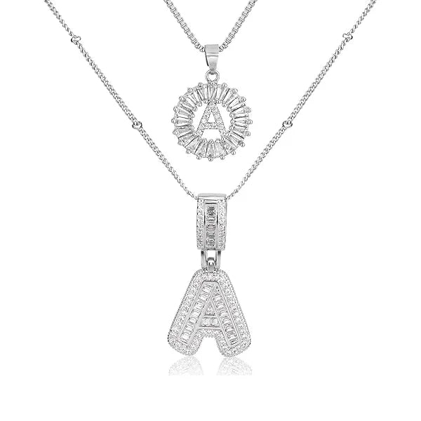 14K Diamond Letter Initial Necklaces Set (2-Piece)