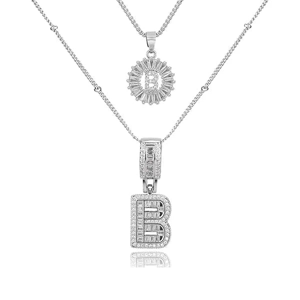 14K Diamond Letter Initial Necklaces Set (2-Piece)