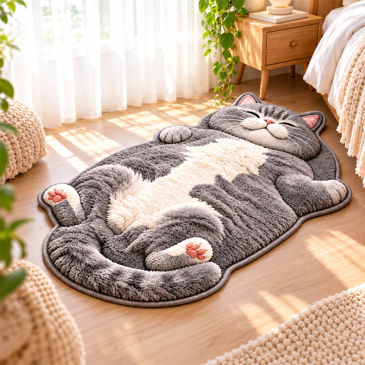 3D Plush Cat Floor Mat – Washable Absorbent Microfiber Rug