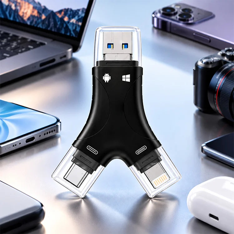 4-in-1 OTG Card Reader – SD & Micro SD for Phones, Tablets & Computers