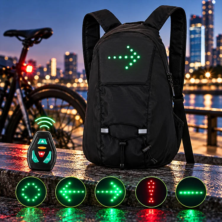 15.7" LED Turn Signal Cycling Backpack – Wireless Remote Safety Signal Bag