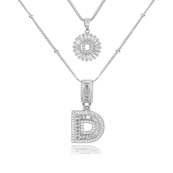 14K Diamond Letter Initial Necklaces Set (2-Piece)