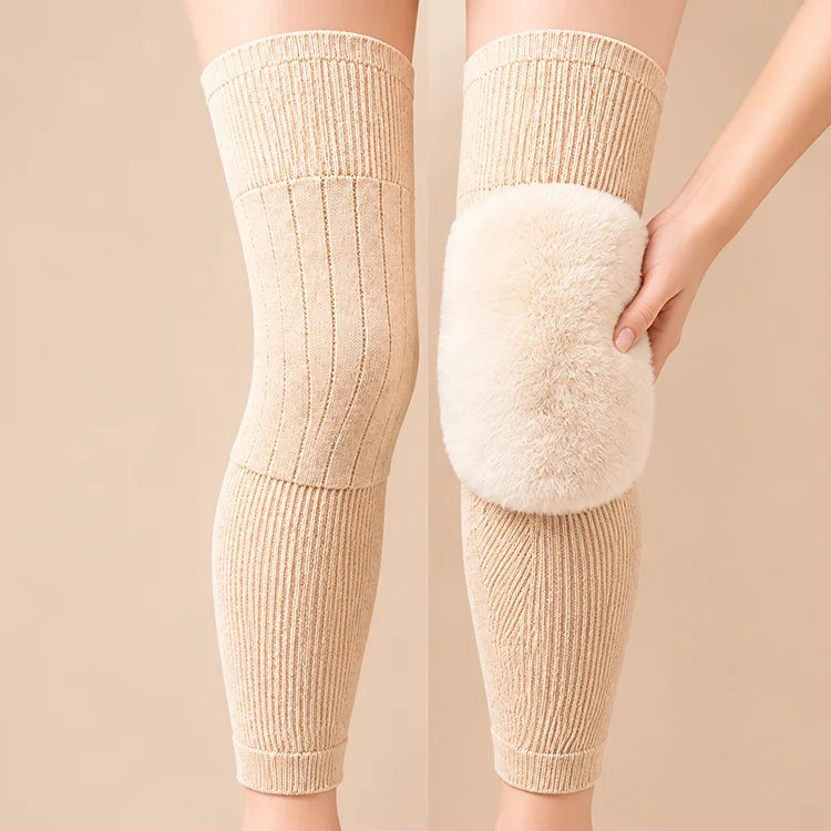 Extra-Long Thermal Knee Warmers – Plush Rabbit Fur-Lined Wool-Blend Leg Sleeves