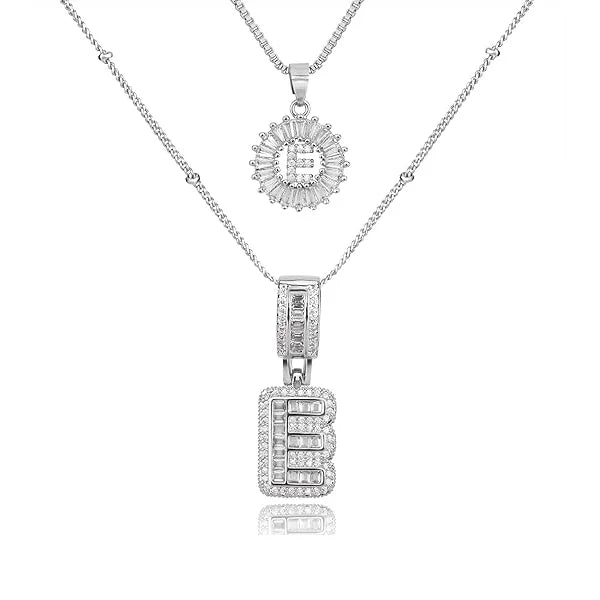14K Diamond Letter Initial Necklaces Set (2-Piece)