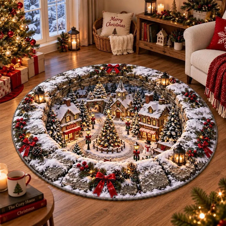 New 3D Christmas Illusion Round Rug – Fun Holiday Accent Floor Mat