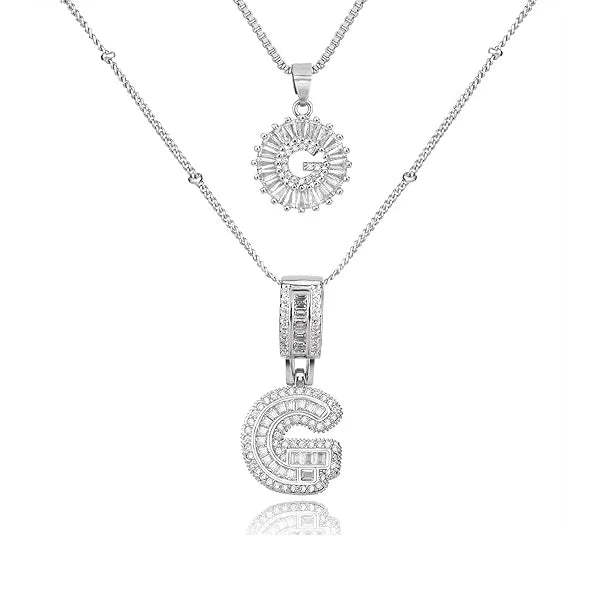 14K Diamond Letter Initial Necklaces Set (2-Piece)