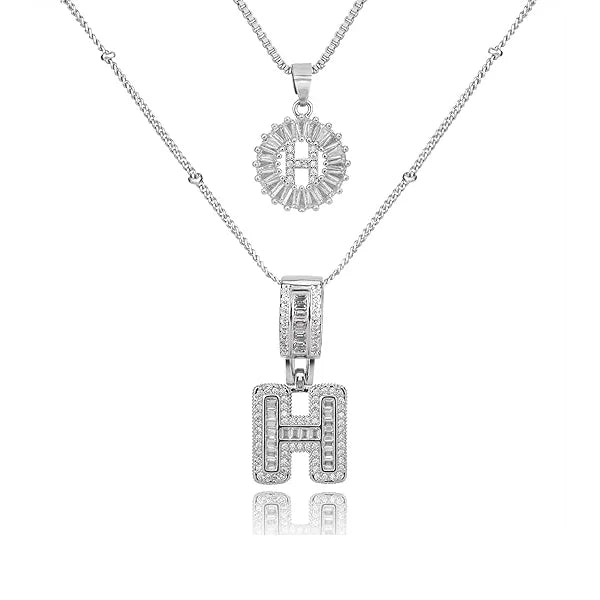 14K Diamond Letter Initial Necklaces Set (2-Piece)